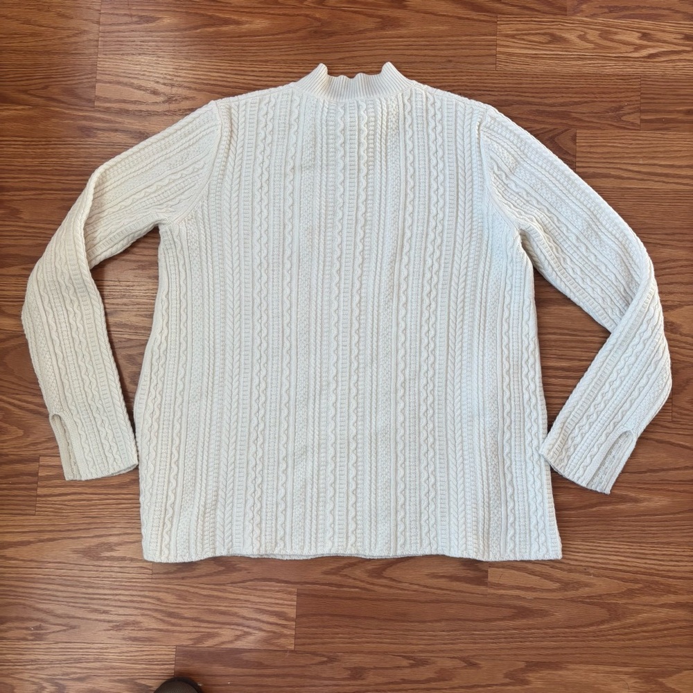 Theory Cream Wool Blend Cable‎ Knit Mock Turtleneck Sweater Size Large